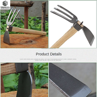 Houe de jardin robuste en acier au carbone, manche en bois, anti-rouille, durable, houe agricole manuelle, lame de 8 pouces, outil agricole portable