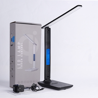 Lampe de bureau LED avec chargeur sans fil, alarme, date, température, horloge LCD pliable, lampe de lecture de table