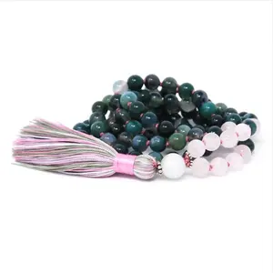 ST0700 Moss Agate Prayer Beads Long Tassel Mala Necklace 108 Knotted Natural Stone Yoga Jewelry Gift For Women