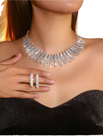 Glamouröses Funkelndes Schmuckset Silberbeschichtetes Marquise-Strass Blatt-Fransen Halsketten-Set für Bräute Gala-Abend Accessoires