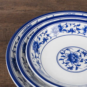 Juego de Platos Redondos de Melamina Azul y Blanco, Vajilla de Plástico Resistente para Fiestas, Platos para Verduras, Platos Fríos, Platos para Salteados y Postres - Product Image 2