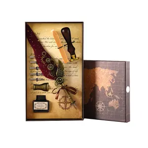 Hot sale new vintage calligraphy pen vintage feather pen gift set with seal wax stamp