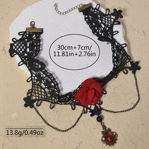 Collar <span class=keywords><strong>de</strong></span> encaje vintage con rosa <span class=keywords><strong>roja</strong></span> para mujer, colgante <span class=keywords><strong>de</strong></span> <span class=keywords><strong>gema</strong></span> con borlas, accesorios <span class=keywords><strong>de</strong></span> joyería para vestido - Product Image 5