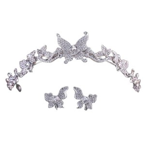 Direktverkauf ab Werk Romantische Braut Schmetterling Krone Kopfschmuck Süße Prinzessin Tiara Krone Hochzeitskleid Kopfbedeckung Ohrringe Set - Product Image 5