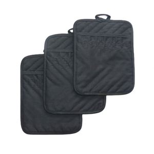 Black 100% Cotton Traditional Oven Mitts Pot Holder Pocket Heat Resistant Eco-Friendly Washable 18X23cm for <b>Microwave</b> Grill Use - Product Image 3