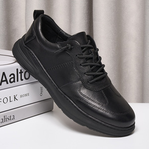 Men Genuine Leather Walking Shoes <b>Round</b> Toe Lace Up Breathable Anti Odor Lightweight <b>Cushioned</b> Casual Outdoor Wear - Product Image 1