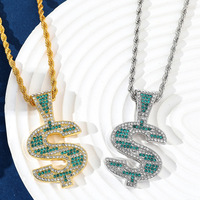 Collier tendance hip-hop cubain-américain avec pendentif rotatif en forme de dollar et strass, chaîne à maillons ajustable