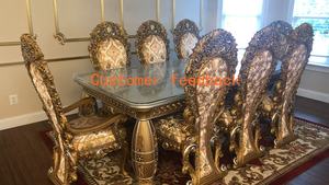 Set di Mobili per Sala da Pranzo in Stile Classico Europeo, Elegante <span class=keywords><strong>e</strong></span> Antico, in Legno Dorato con <span class=keywords><strong>Tavolo</strong></span> <span class=keywords><strong>e</strong></span> <span class=keywords><strong>Sedie</strong></span> - Product Image 4