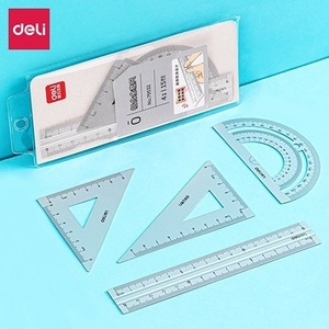 Juego de reglas metálicas Deli de 15 cm, de aleación de aluminio, herramientas de matemáticas para estudiantes, juego de transportadores de dibujo - Product Image 1