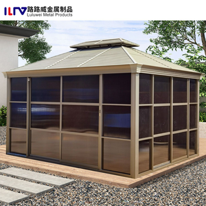 Overdekte tuinpaviljoen met aluminium stalen poedercoating, gemotoriseerde lamellen en schuifdeur van glas. - Product Image 5