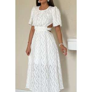 Robe de soirée blanche en gros avec manches ballon et ceinture, design élégant - Product Image 3