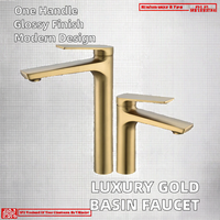 Robinet de salle de bain à un trou moderne Robinet d'eau chaude et froide de luxe Finition or brossé Montage à un trou pour lavabo de douche