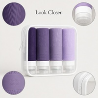 Kits de voyage pour articles de toilette, lot de 4 flacons de voyage en silicone souple de 100 ml, couleur violette, avec sac de rangement de voyage transparent