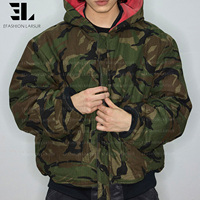 Blouson Bomber Matelassé Réversible en Nylon Ripstop Camouflage LARSUR, Effet Délavé, Coupe Courte, Style Pilote