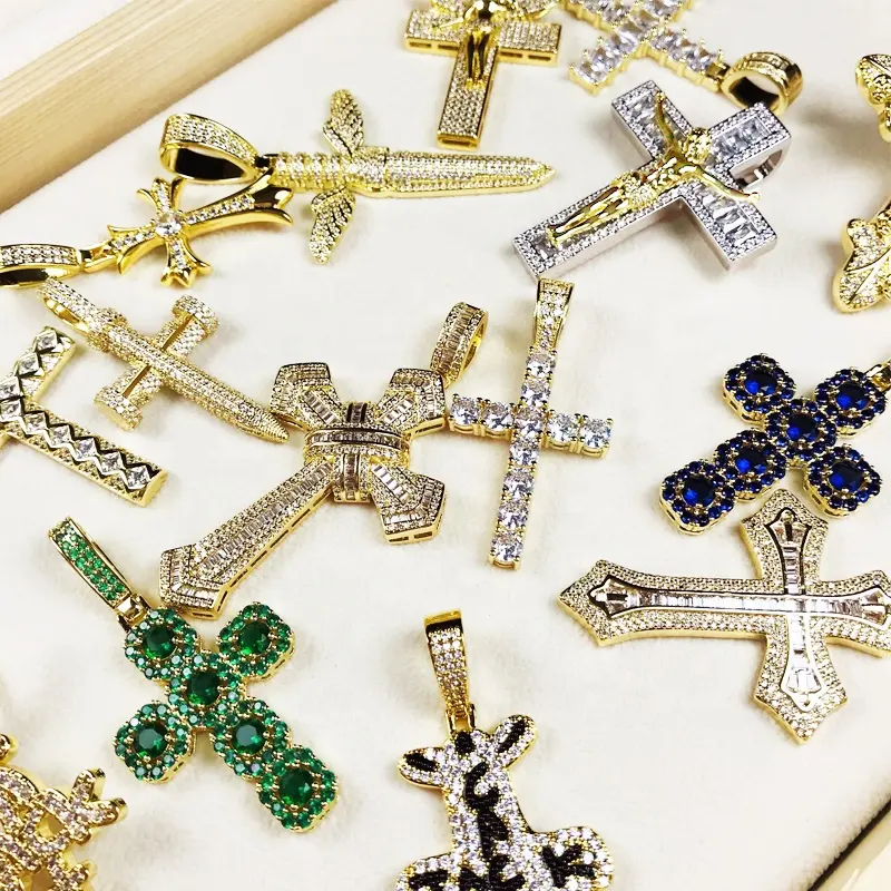 Cross Pendant Hip Hop Choker Pendants Charm Jewelry Gold Plated Pave CZ High Quality Crystal Cross Pendant Necklace