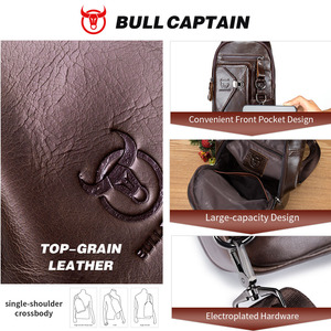 BULLCAPTAIN Genuine Leather Crossbody Sling Bag for Men Cellphone Stand, Chain, Chest Shoulder <b>Backpack</b>, Daypack - Product Image 4