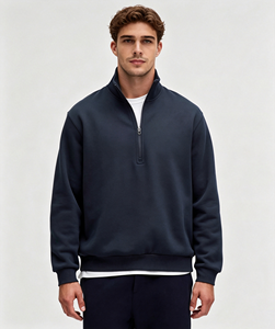 <span class=keywords><strong>Felpa</strong></span> con Zip <span class=keywords><strong>Blu</strong></span> Scuro Personalizzata OEM di Alta Qualità, Pullover in Pile di Cotone, Felpe Sportive da <span class=keywords><strong>Uomo</strong></span> con Zip Corta - Product Image 4