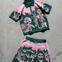 Ensemble Polo et Pantalon de Jogging Oversize à Taille Haute avec Fermeture à Boutons, Style Streetwear Personnalisé