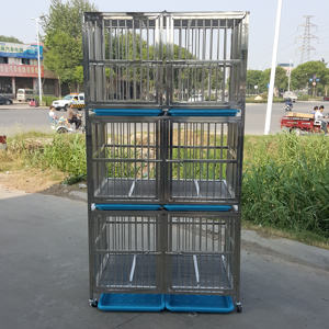 Gabbia per cani impilabile pieghevole in acciaio inossidabile a tre strati e sei porte - Product Image 1