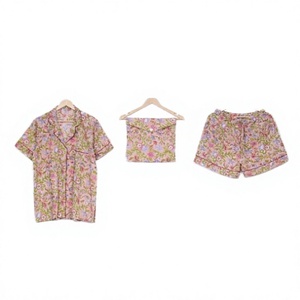 Femmes Floral coton col en v Satin doux pantalon court ensemble de vêtements de nuit été usage quotidien printemps vacances séances Photo utilisation quotidienne Photo - Product Image 1