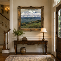 Pintura al Óleo de Paisaje Nevado, Arte de Pared con Marco Dorado Vintage de Valle Alpino para Decoración de Hotel, Villa, Estudio, Sala de Estar