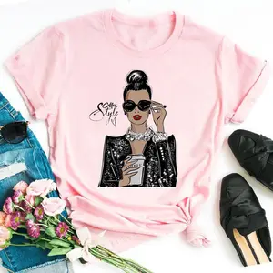 Hot sale Fashion printed cute graphic white round neck T-shirt women's casual pattern plus size T-shirt girl personal logo tee