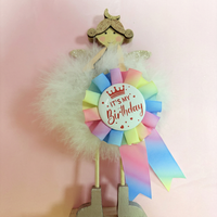 Ruban de récompense en satin polyester multicolore pour célébration d'anniversaire, badge personnalisé, décoration de fête, biodégradable