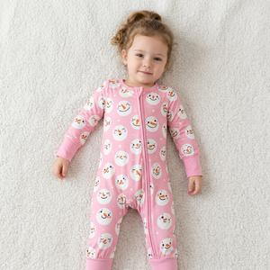 Pijama Enterizo de Verano para Bebé Niño con Estampado de Muñeco de Nieve Rosa, sin Mangas, con Cierre de Cremallera, Transpirable, de Algodón Suave, Longlv - Product Image 1