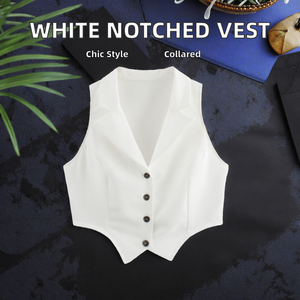 Chaleco Blanco con Cuello de Solapa y Botones Negros para Mujer, Traje Formal Tejido - Product Image 2
