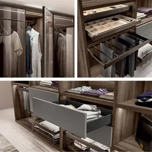 Pa móveis do quarto design moderno porta de vidro guarda-roupa de madeira caminhada no armário