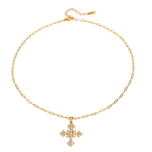 J & D时尚饰品防水18k金不锈钢白色锆石十字吊坠女式项链 - Product Image 4