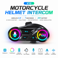 Casque de moto sans fil 5.4 HiFi Stéréo Étanche IP56 Autonomie 18H Assistant vocal Double appareil pour tous les casques