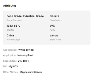 Silicato de Magnesio de Grado Alimenticio 99% MgSiO3 CAS1343-88-0 Polvo Blanco Adsorbente Industrial - Product Image 6