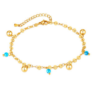 <span class=keywords><strong>Tobillera</strong></span> de acero inoxidable chapada en oro directa de fábrica de joyería con cuentas de turquesa pulsera de moda impermeable para niñas - Product Image 2