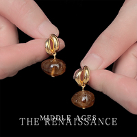 Boucles d'oreilles pendantes vintage en résine ambre style Renaissance, plaquées or, rétro, pour femme, bijoux quotidiens et de soirée