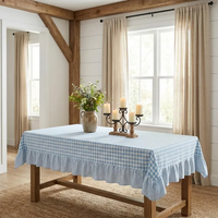 Nappe en lin bleu ciel à volants, faite à la main, style moderne |   Grand tissu de table solide en lin pour mariage, fête et cadeau