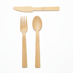 100%竹製食器セット 生分解性カトラリーセット 結婚式、キャンプ、パーティー用 - Product Image 1