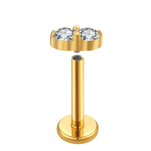 G23 Titan Phẳng Trở Lại Nội Bộ Threaded 4 CZ Lip Nhẫn Tai <span class=keywords><strong>Helix</strong></span> 14K Rắn Vàng Labret Piercing Đồ Trang Sức Phụ Nữ - Product Image 3