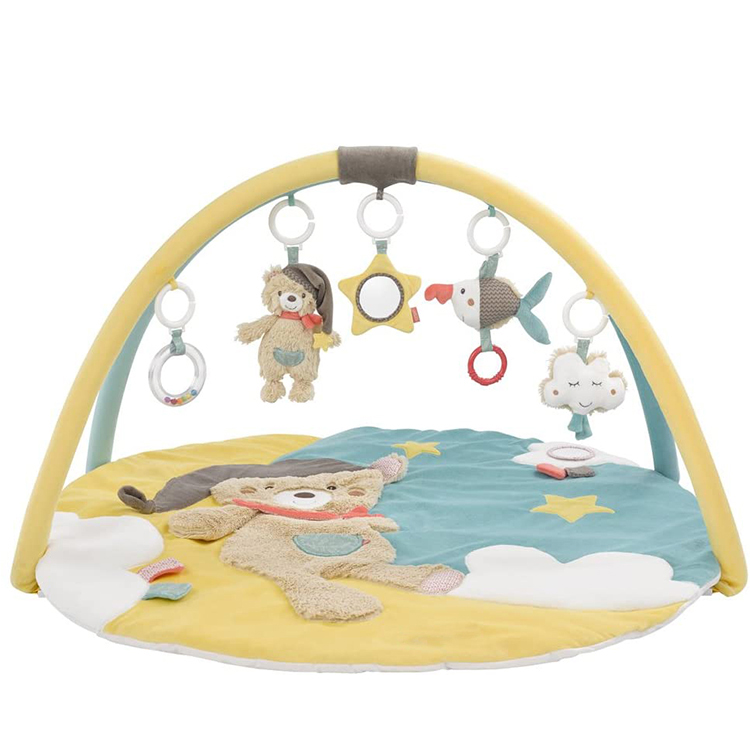 tapete infantil Good quality promotional fashion comfortable baby play gym mat with crib plush bear hanging toy