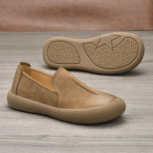 Mocassins en cuir véritable pour homme, printemps-automne, bout rond, antidérapants, semelle en caoutchouc, chaussures de marche - Product Image 4