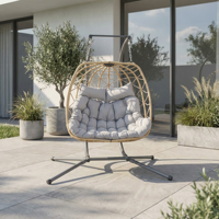 Fauteuil suspendu double moderne pour l'extérieur, cadre en acier métallique, chaise à bascule en rotin PE, siège à bascule robuste, coussin imperméable, patio