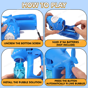 WANNA BUBBLES Nuevo Diseño OEM/ODM Venta al por Mayor Pistola de Burbujas Eléctrica Automática de 6 Agujeros con Forma de Tiburón/Ballena Juguete de Burbujas para Exteriores - Product Image 6