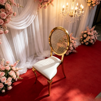 Chaise de salle à manger Luoweisen de luxe en métal doré, dossier ajouré, rembourrée, pour banquets, mariages, événements, hôtels et restaurants