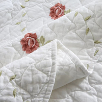 Lot de 3 couvre-lits en coton pour lit double, avec broderie de roses, surmatelas et ensemble de couette Euro pour lit double
