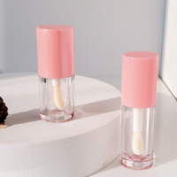 Nouveaux tubes à gloss ronds populaires de 5 ml en plastique, mignons, pour cosmétiques, avec bouchon à vis et impression sérigraphiée, rose