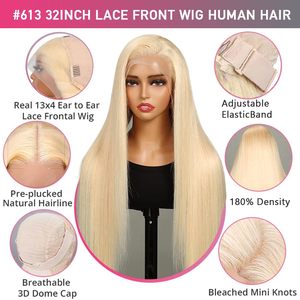 Perruque en cheveux humains 40 pouces, blonde 613, avec dentelle frontale HD transparente, longue, ondulée, entièrement en dentelle, pré-épilée, avec baby hair, vente en gros - Product Image 3