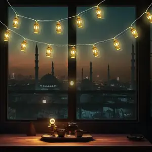 3aa akku Ramadan Eid Zeichenleuchte Mubarak Dekorationen 20 LED-Lantern Zeichenleuchten für Raum muslimisch islamisch dekorativ