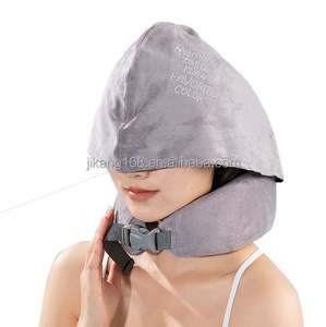 Bantal leher perjalanan dengan bantal Hoodie pesawat busa memori berkualitas cocok untuk <span class=keywords><strong>Kit</strong></span> tidur berkendara mobil kantor dengan penyumbat telinga tas mewah - Product Image 2