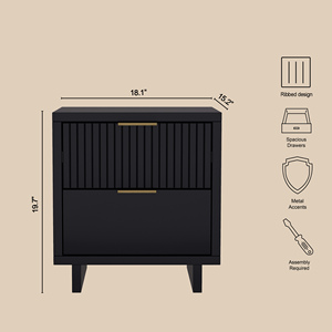 Nightstand Black <b>Storage</b> <b>Drawer</b> Cabinet Modern Bedroom Furniture - Product Image 4
