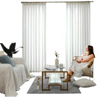 Rideau occultant blanc en tissu uni pour balcon, rideau en faux lin froissé pour baies vitrées